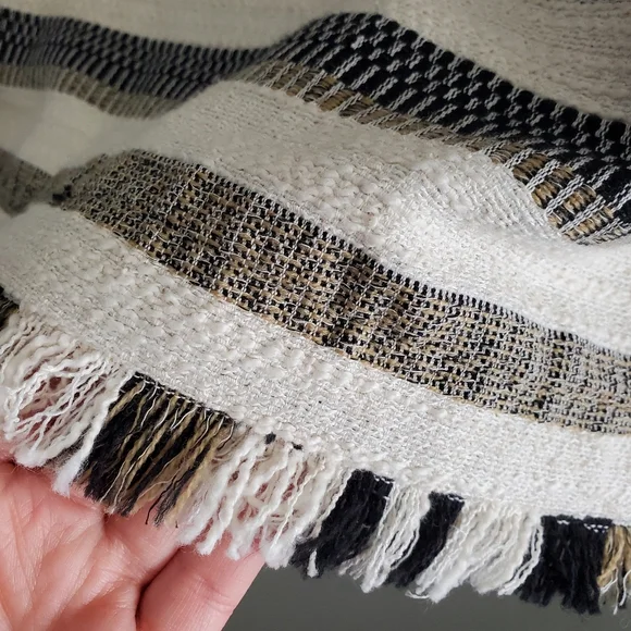 Scotch And Soda Medium Jacket Open Front Cotton Coat Neutral Stripes Boho Fringe - Picture 7 of 16